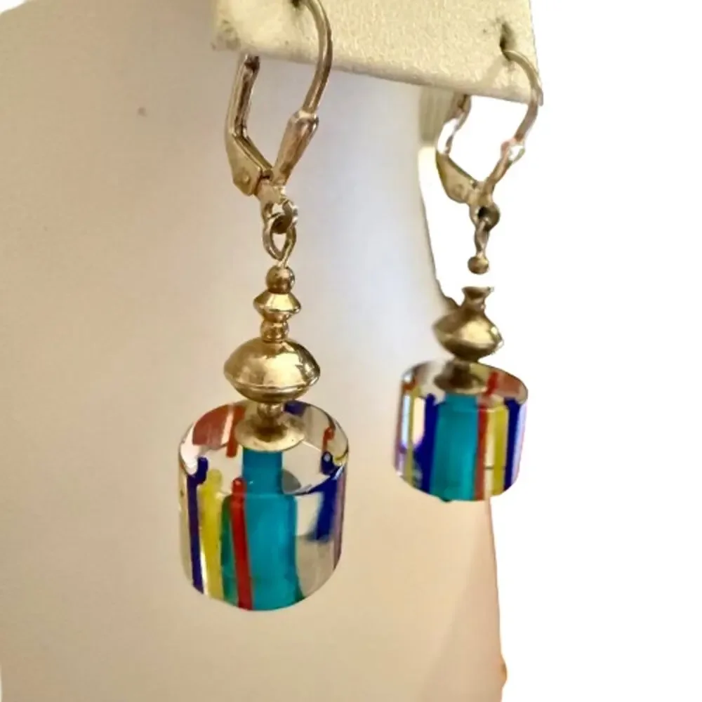 Artisan Colorful Cubed Glass Beaded Drop Earrings - Picture 6 of 7